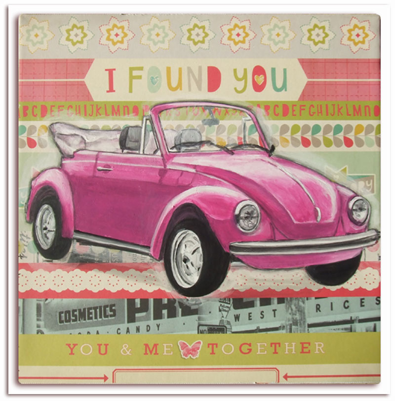 très joli tableau pour chambre de fille,voiture rétro ancienne rose,coccinelle rose, idéal pour chambre garçon, décoration murale,voiture rose enfant,idée cadeau anniversaire