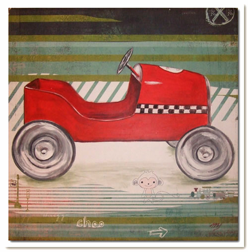 Très joli tableau pour chambre enfants,voiture rétro ancienne rouge, idéal pour chambre garçon, décoration murale,voiture rouge enfant,idée cadeau anniversaire