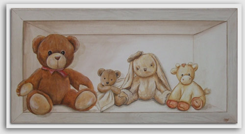 Tableau Peluches en trompe l oeil